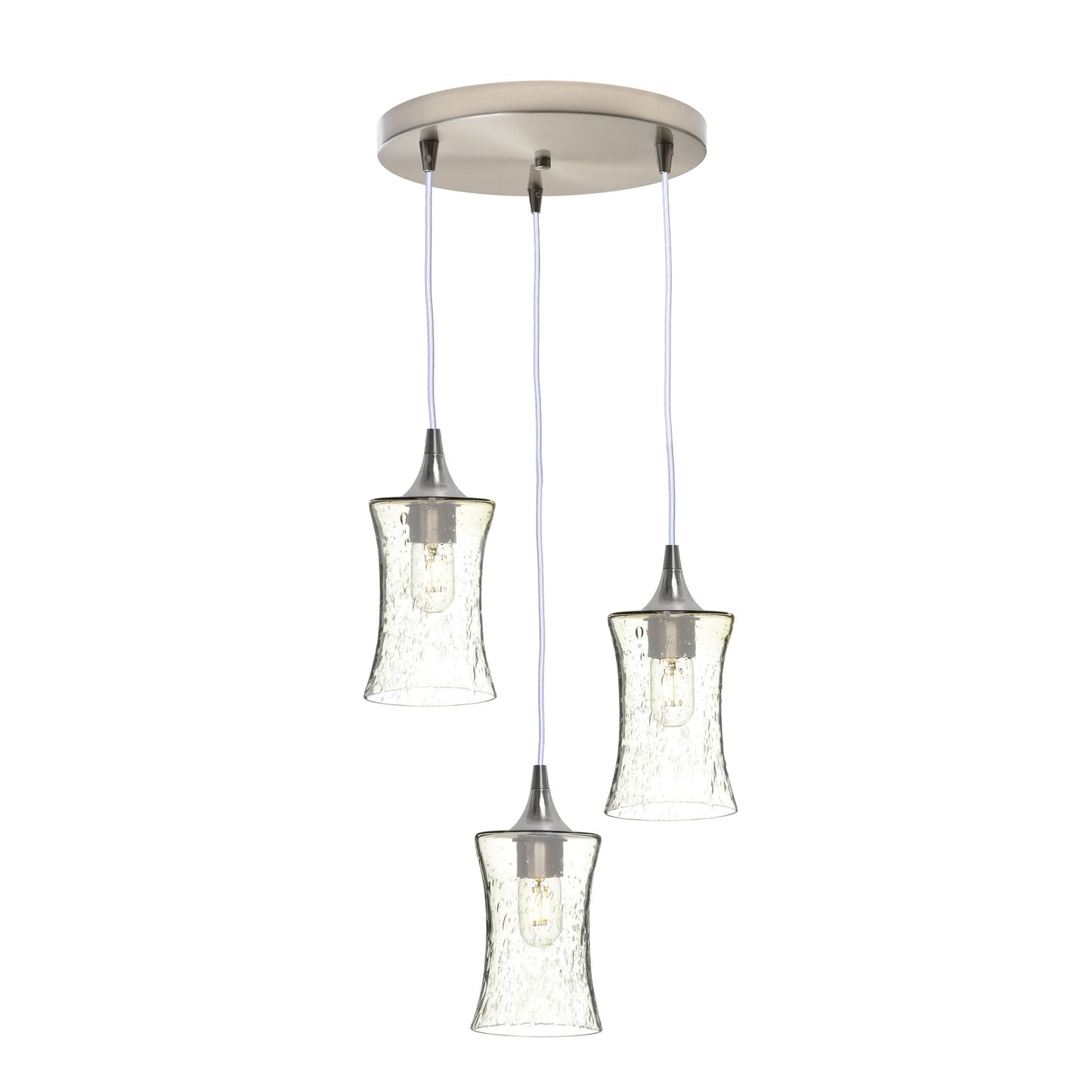 818 Lunar: 3 Pendant Cascade Chandelier-Glass-Bicycle Glass Co - Hotshop-Eco Clear-Brushed Nickel-Bicycle Glass Co