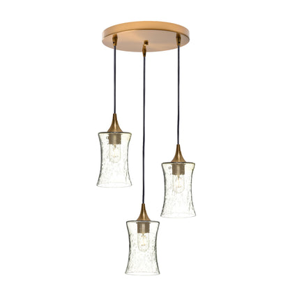 818 Lunar: 3 Pendant Cascade Chandelier-Glass-Bicycle Glass Co - Hotshop-Eco Clear-Polished Brass-Bicycle Glass Co