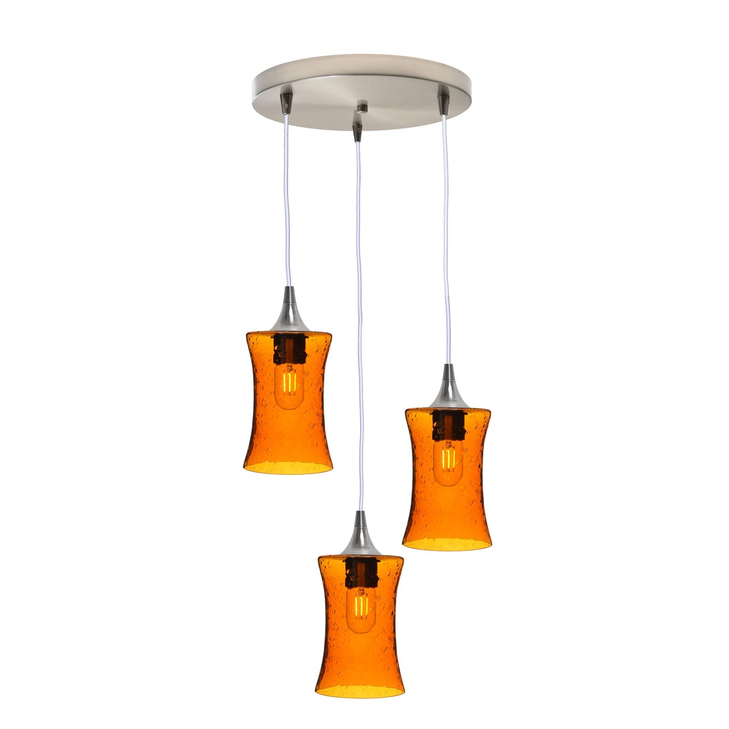 818 Lunar: 3 Pendant Cascade Chandelier-Glass-Bicycle Glass Co - Hotshop-Golden Amber-Brushed Nickel-Bicycle Glass Co