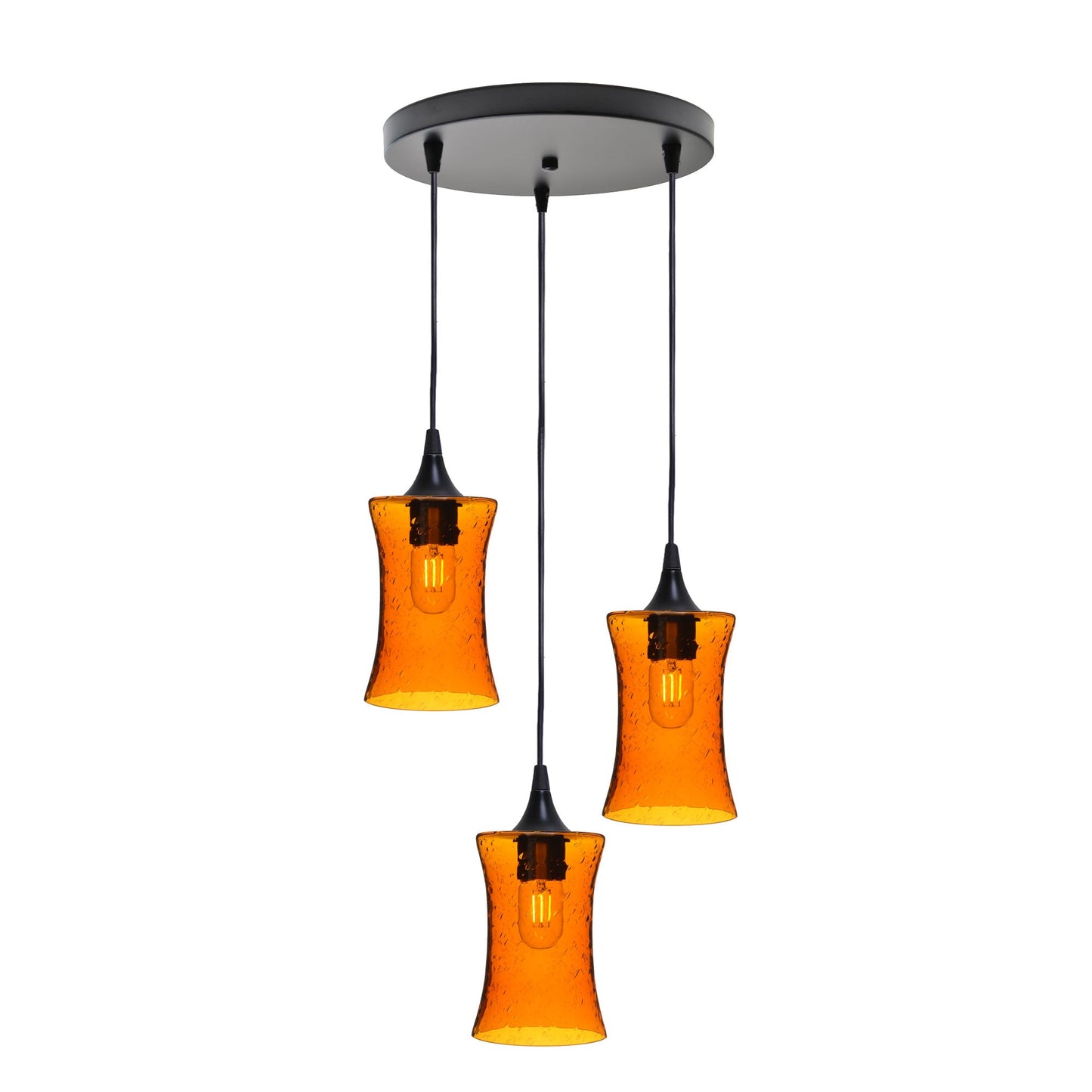 818 Lunar: 3 Pendant Cascade Chandelier-Glass-Bicycle Glass Co - Hotshop-Golden Amber-Matte Black-Bicycle Glass Co