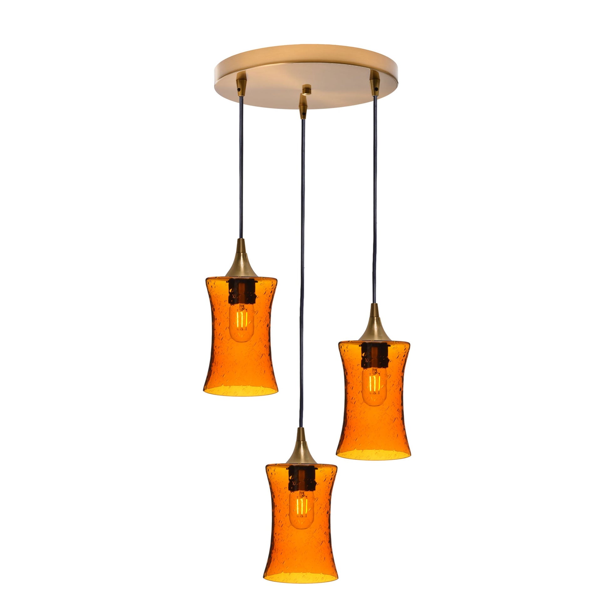 818 Lunar: 3 Pendant Cascade Chandelier-Glass-Bicycle Glass Co - Hotshop-Golden Amber-Polished Brass-Bicycle Glass Co