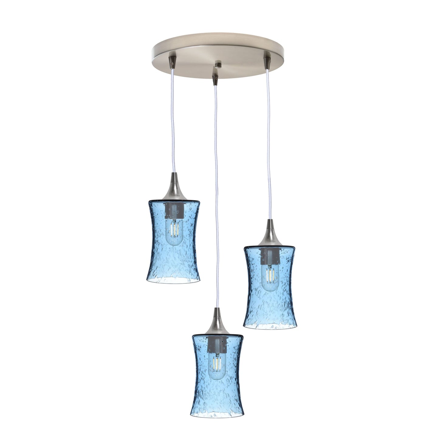 818 Lunar: 3 Pendant Cascade Chandelier-Glass-Bicycle Glass Co - Hotshop-Steel Blue-Brushed Nickel-Bicycle Glass Co