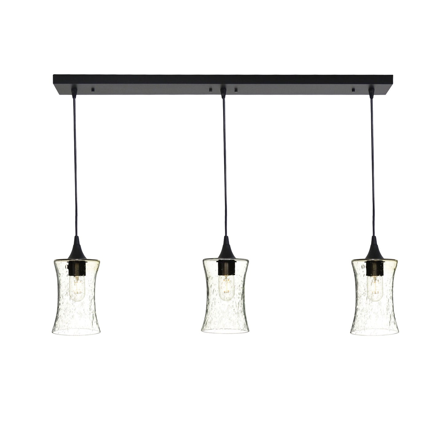 818 Lunar: 3 Pendant Linear Chandelier-Glass-Bicycle Glass Co - Hotshop-Eco Clear-Matte Black-Bicycle Glass Co