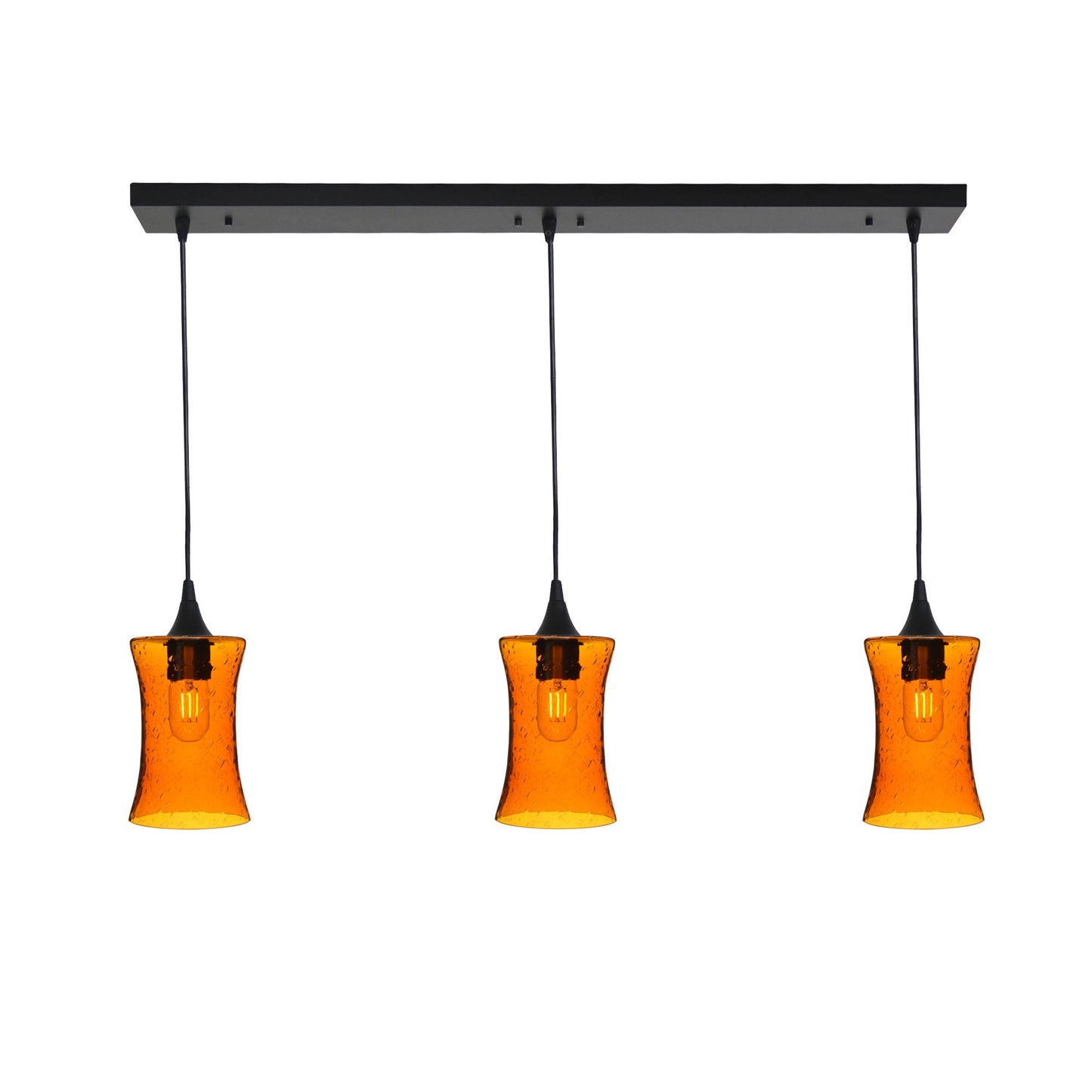 818 Lunar: 3 Pendant Linear Chandelier-Glass-Bicycle Glass Co - Hotshop-Golden Amber-Matte Black-Bicycle Glass Co