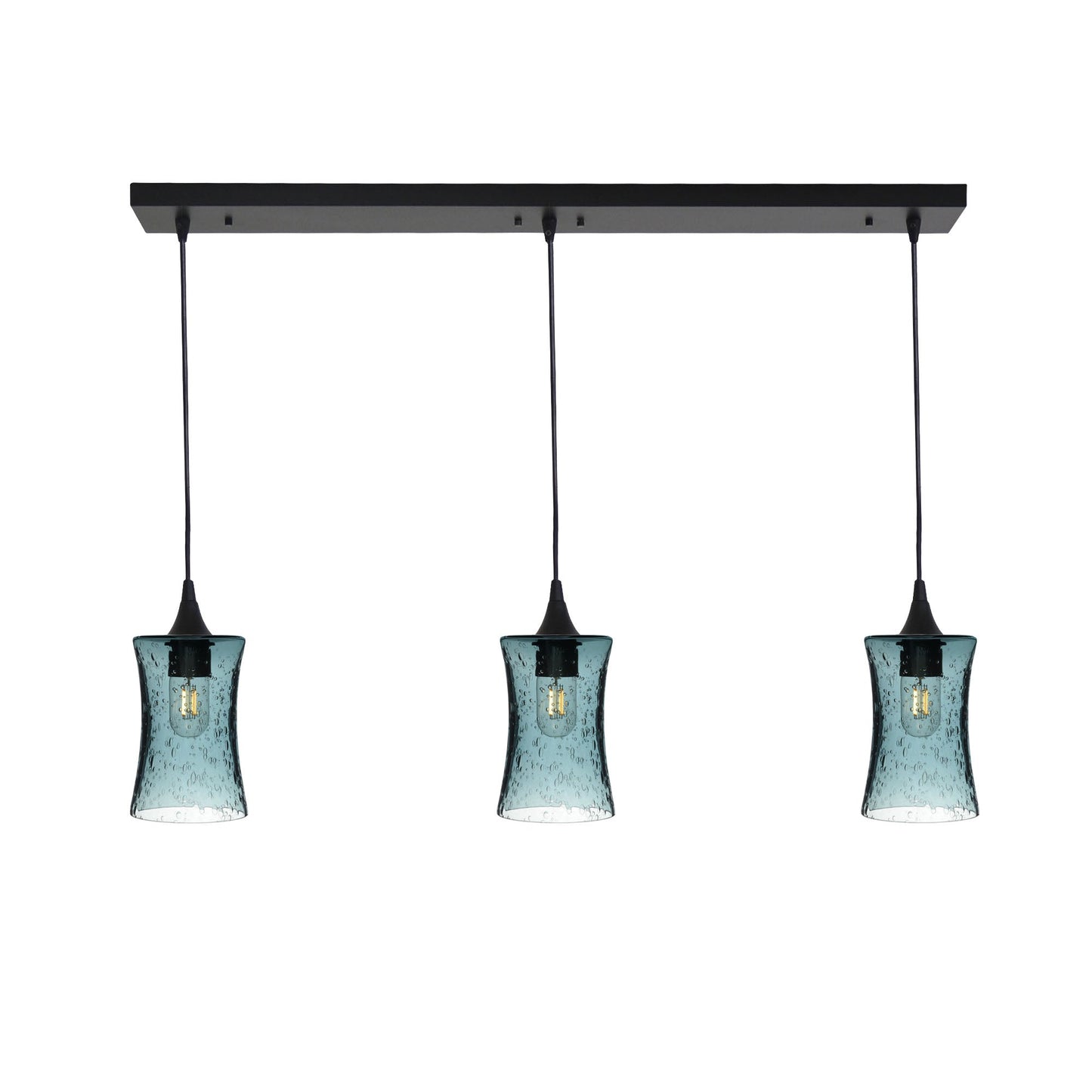 818 Lunar: 3 Pendant Linear Chandelier-Glass-Bicycle Glass Co - Hotshop-Slate Gray-Matte Black-Bicycle Glass Co