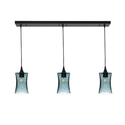 818 Lunar: 3 Pendant Linear Chandelier-Glass-Bicycle Glass Co - Hotshop-Slate Gray-Matte Black-Bicycle Glass Co