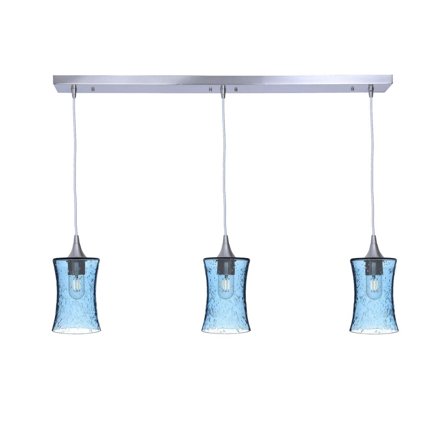 818 Lunar: 3 Pendant Linear Chandelier-Glass-Bicycle Glass Co - Hotshop-Steel Blue-Brushed Nickel-Bicycle Glass Co