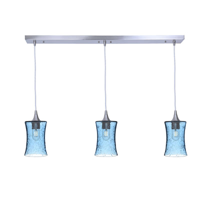 818 Lunar: 3 Pendant Linear Chandelier-Glass-Bicycle Glass Co - Hotshop-Steel Blue-Brushed Nickel-Bicycle Glass Co