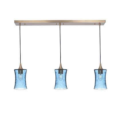 818 Lunar: 3 Pendant Linear Chandelier-Glass-Bicycle Glass Co - Hotshop-Steel Blue-Polished Brass-Bicycle Glass Co