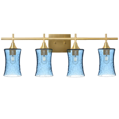818 Lunar: 4 Light Wall Vanity-Glass-Bicycle Glass Co - Hotshop-Steel Blue-Polished Brass-Bicycle Glass Co