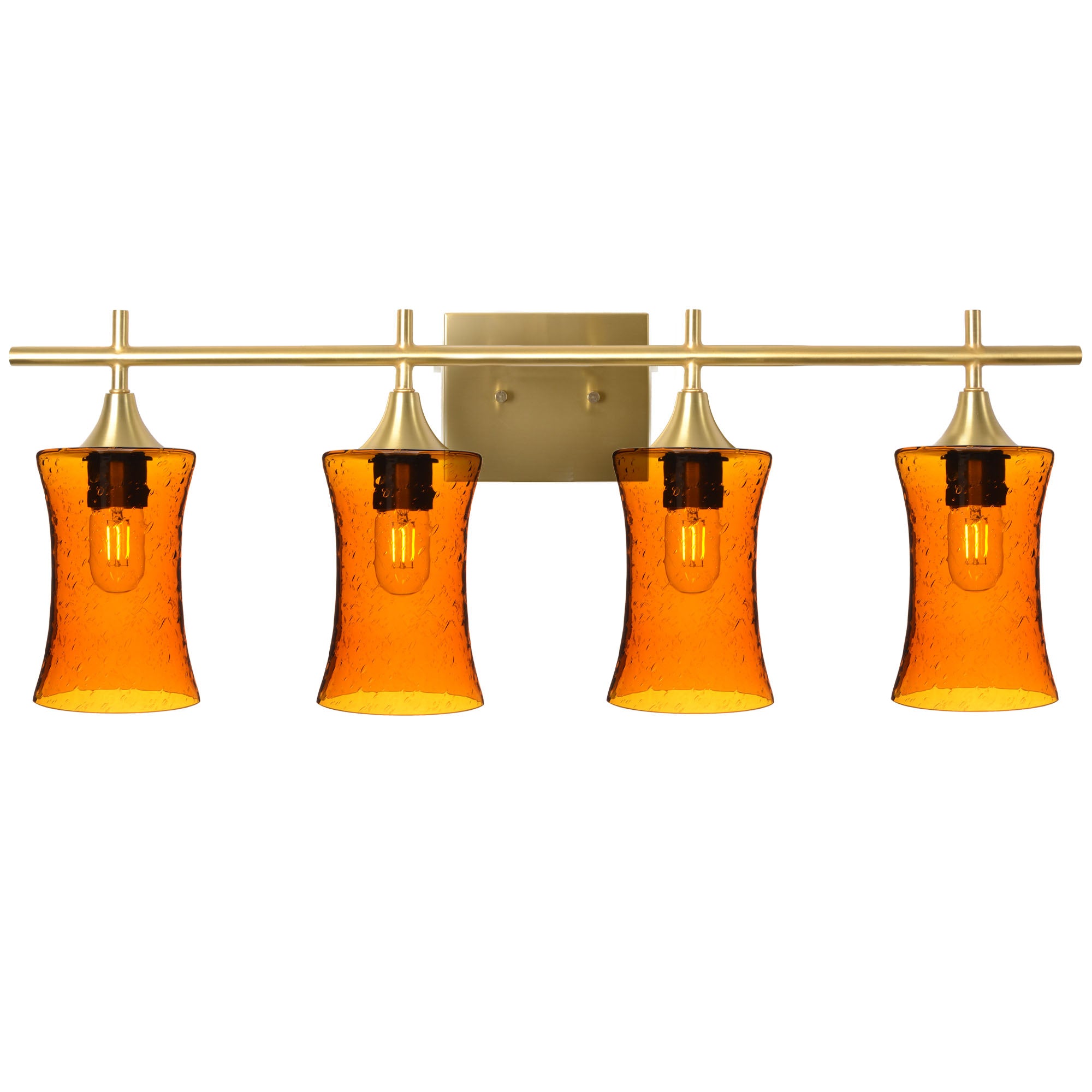 818 Lunar: 4 Light Wall Vanity-Glass-Bicycle Glass Co - Hotshop-Golden Amber-Polished Brass-Bicycle Glass Co
