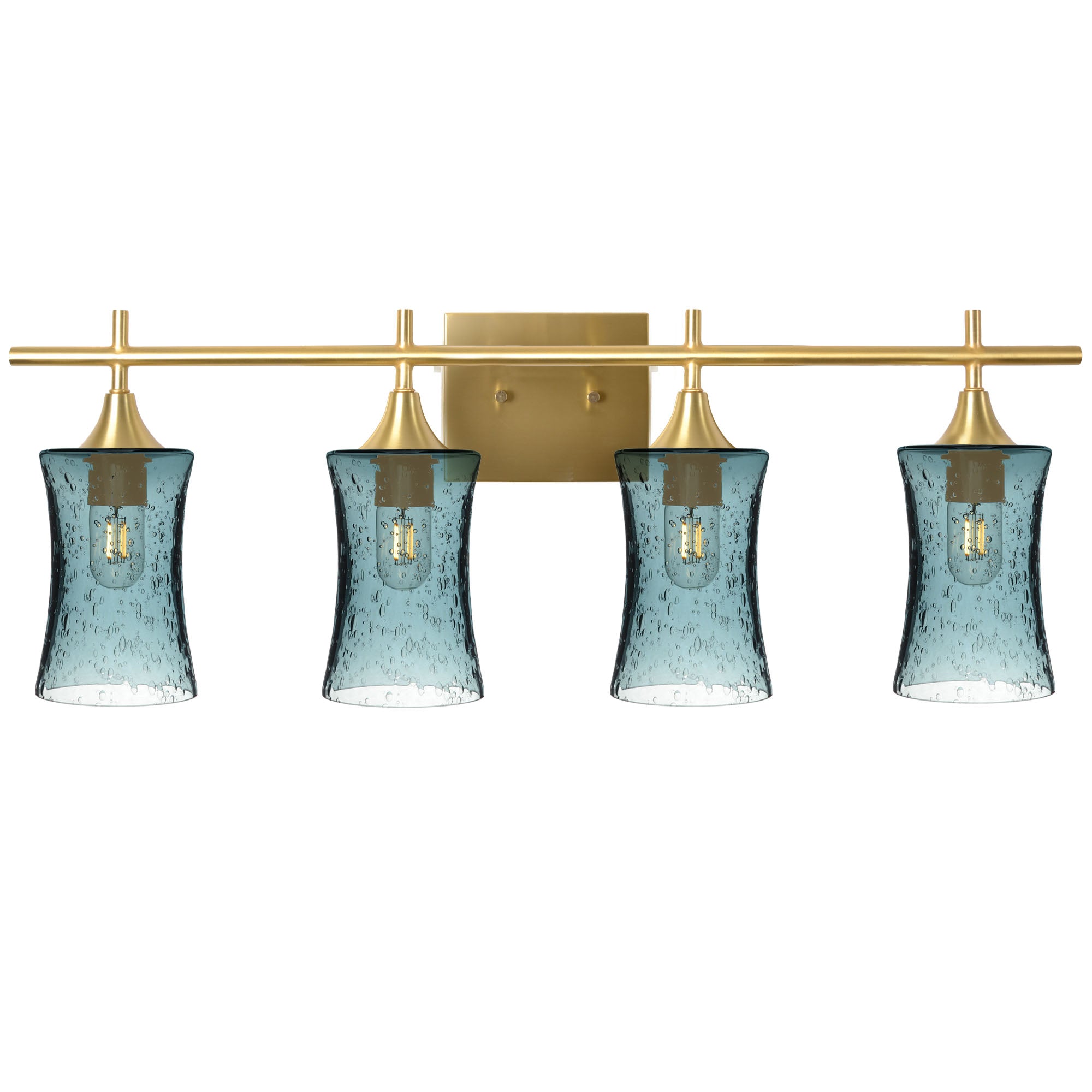 818 Lunar: 4 Light Wall Vanity-Glass-Bicycle Glass Co - Hotshop-Slate Gray-Polished Brass-Bicycle Glass Co