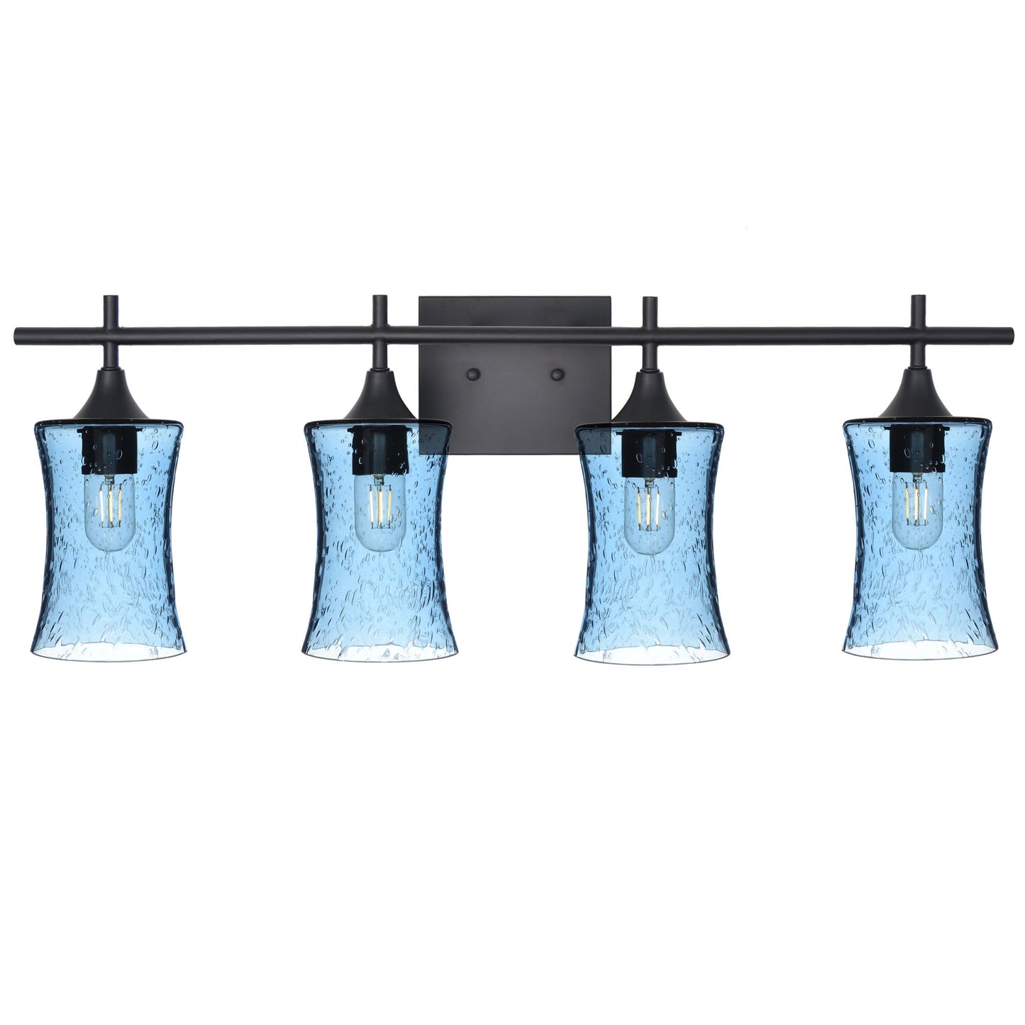 818 Lunar: 4 Light Wall Vanity-Glass-Bicycle Glass Co - Hotshop-Steel Blue-Matte Black-Bicycle Glass Co