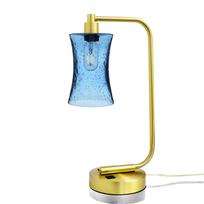 818 Lunar: Table Lamp-Glass-Bicycle Glass Co - Hotshop-Steel Blue-Satin Brass-Bicycle Glass Co