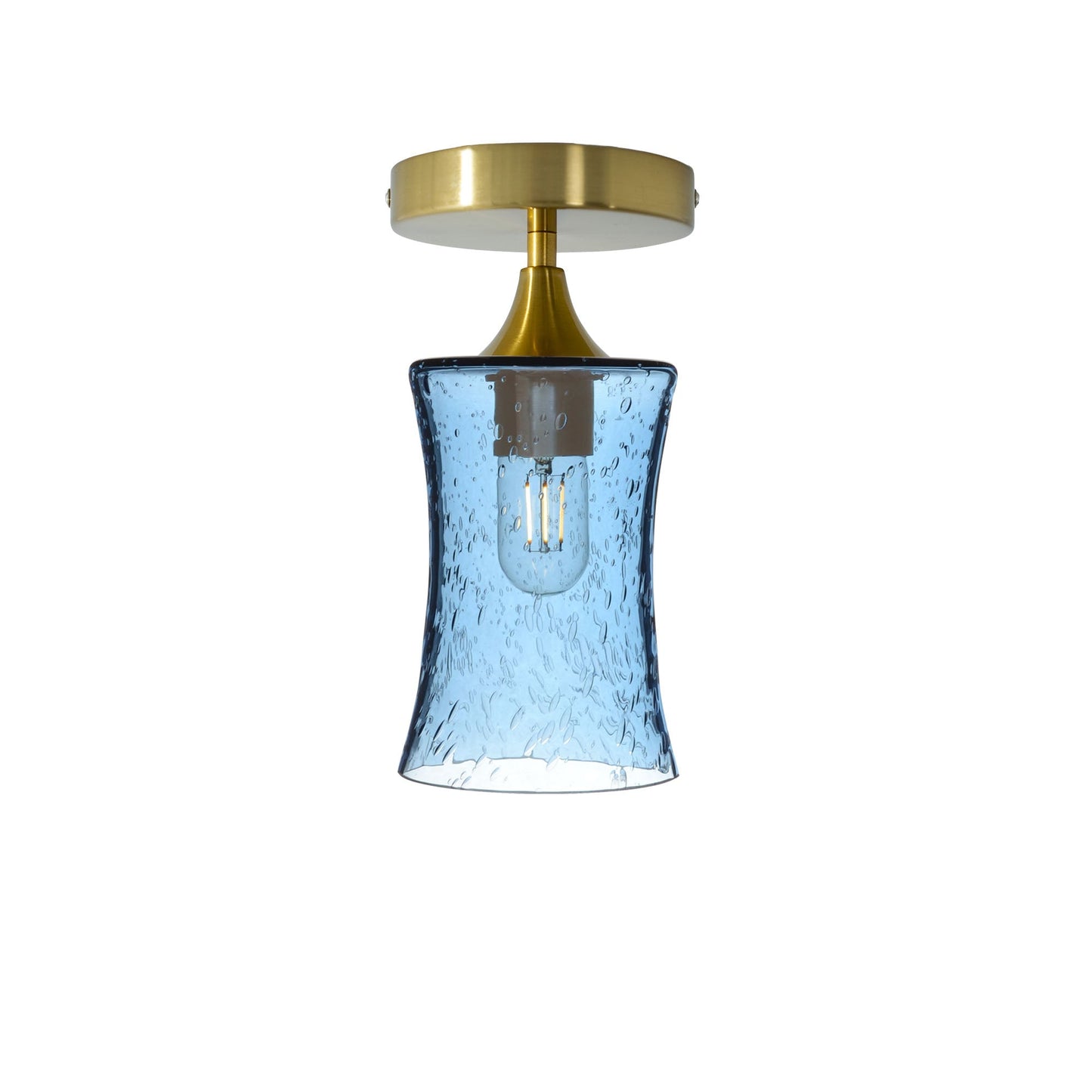 818 Semi-Flush-Bicycle Glass Co - Hotshop-Lunar-Steel Blue-Polished Brass-Bicycle Glass Co