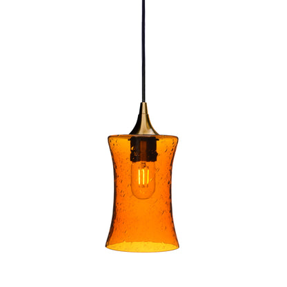 818 Single Pendant Light-Bicycle Glass Co-Polished Brass 15ft Cord + Track Mount-Lunar-Golden Amber-Bicycle Glass Co