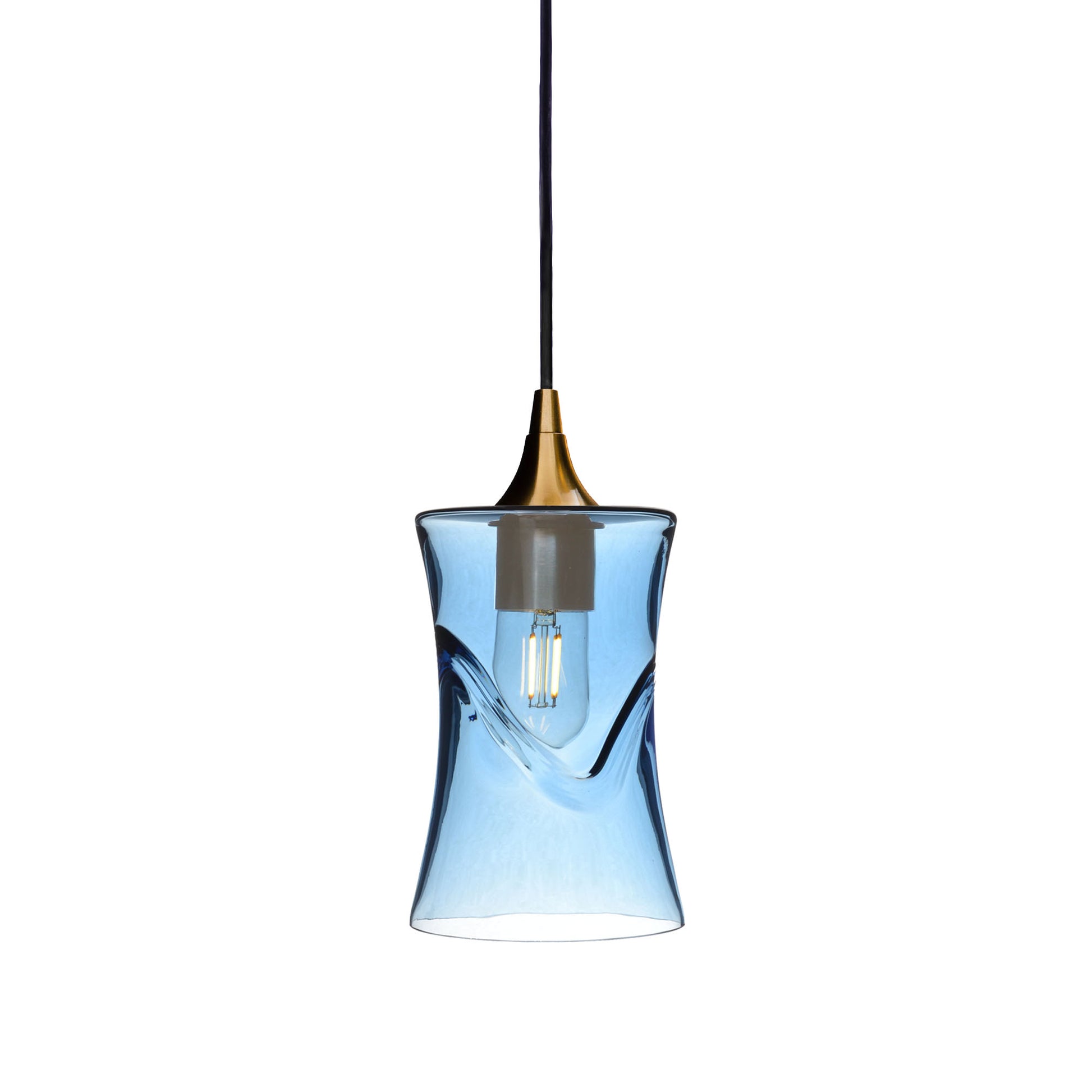 818 Single Pendant Light-Bicycle Glass Co-Polished Brass 15ft Cord + Track Mount-Swell-Steel Blue-Bicycle Glass Co