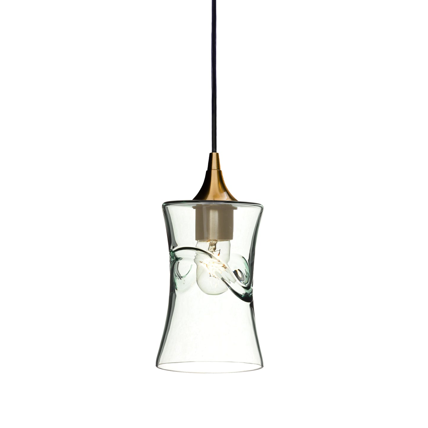 818 Single Pendant Light-Bicycle Glass Co-Polished Brass 15ft Cord + Track Mount-Swell-Eco Clear-Bicycle Glass Co