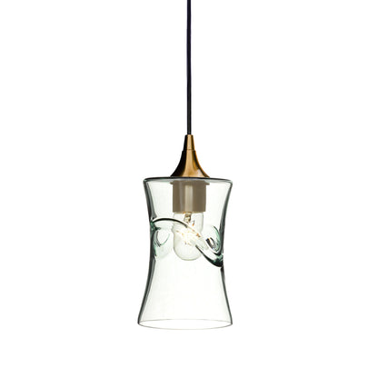 818 Single Pendant Light-Bicycle Glass Co-Polished Brass 15ft Cord + Track Mount-Swell-Eco Clear-Bicycle Glass Co