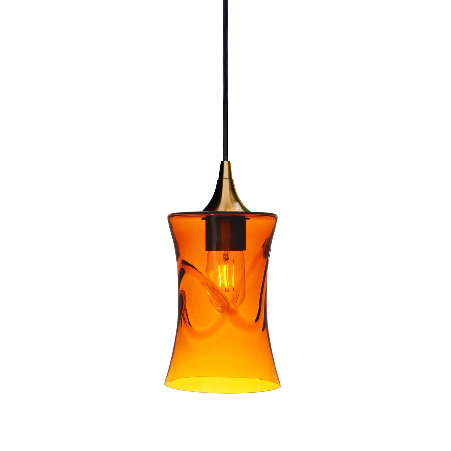 818 Single Pendant Light-Bicycle Glass Co-Polished Brass 15ft Cord + Track Mount-Swell-Golden Amber-Bicycle Glass Co