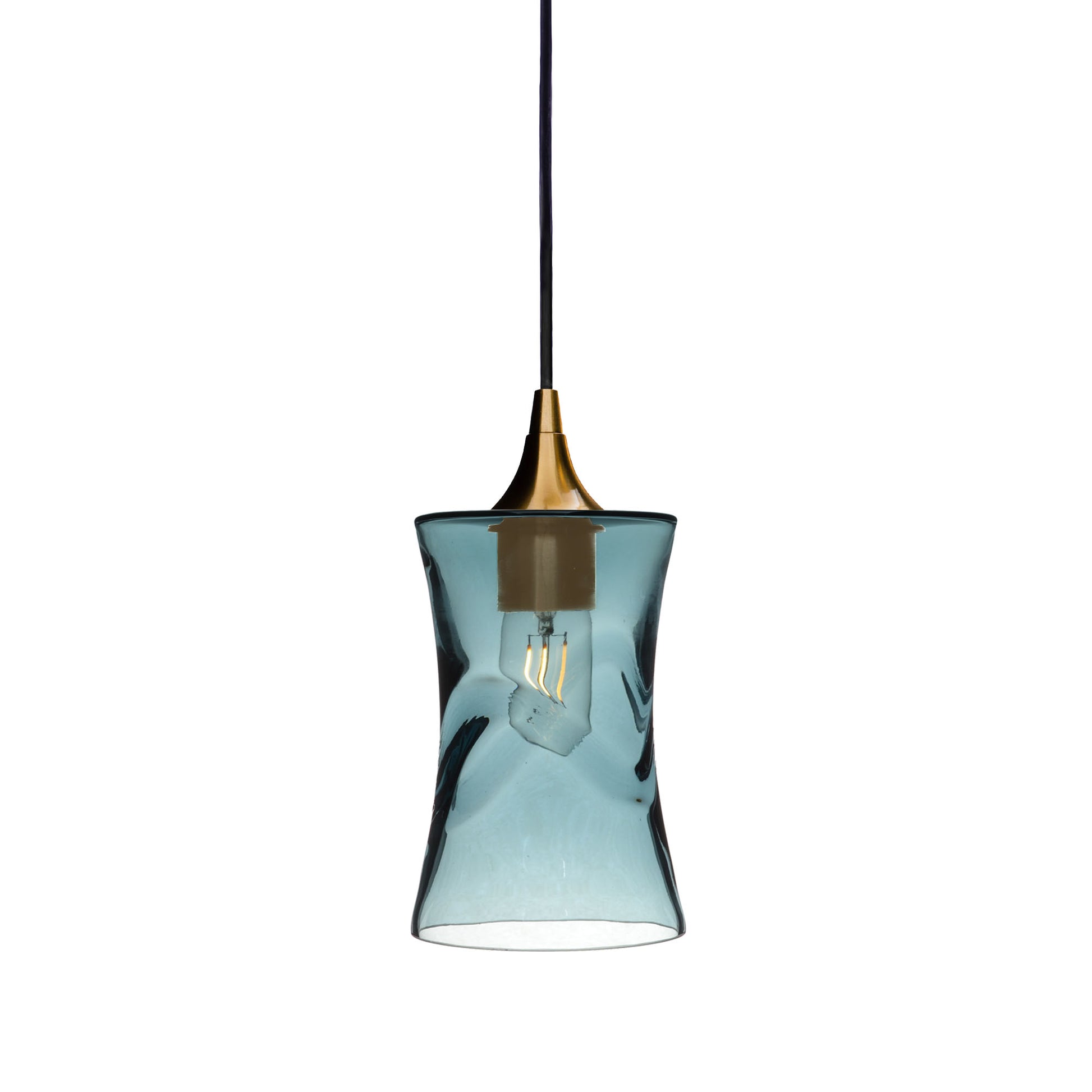 818 Single Pendant Light-Bicycle Glass Co-Polished Brass 15ft Cord + Track Mount-Swell-Slate Gray-Bicycle Glass Co