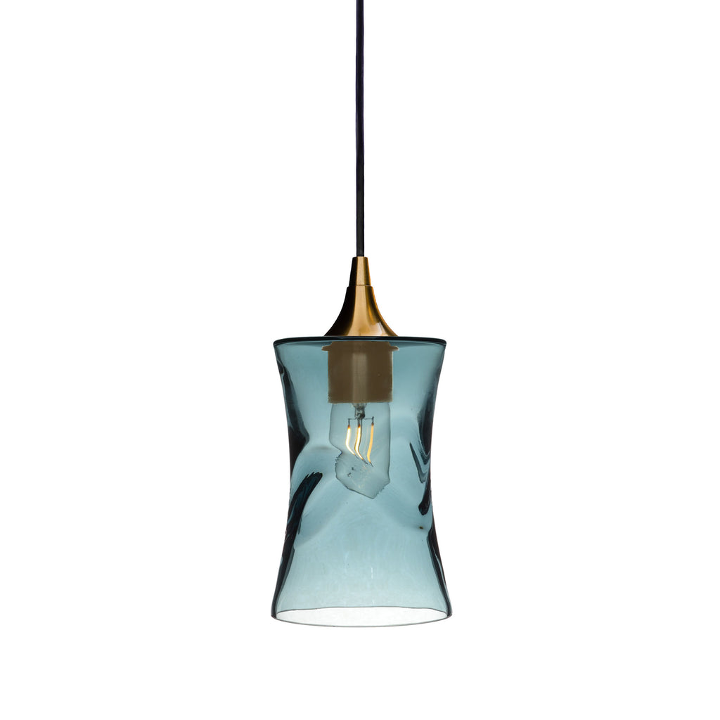818 Single Pendant Light-Bicycle Glass Co-Polished Brass 15ft Cord + Track Mount-Swell-Slate Gray-Bicycle Glass Co