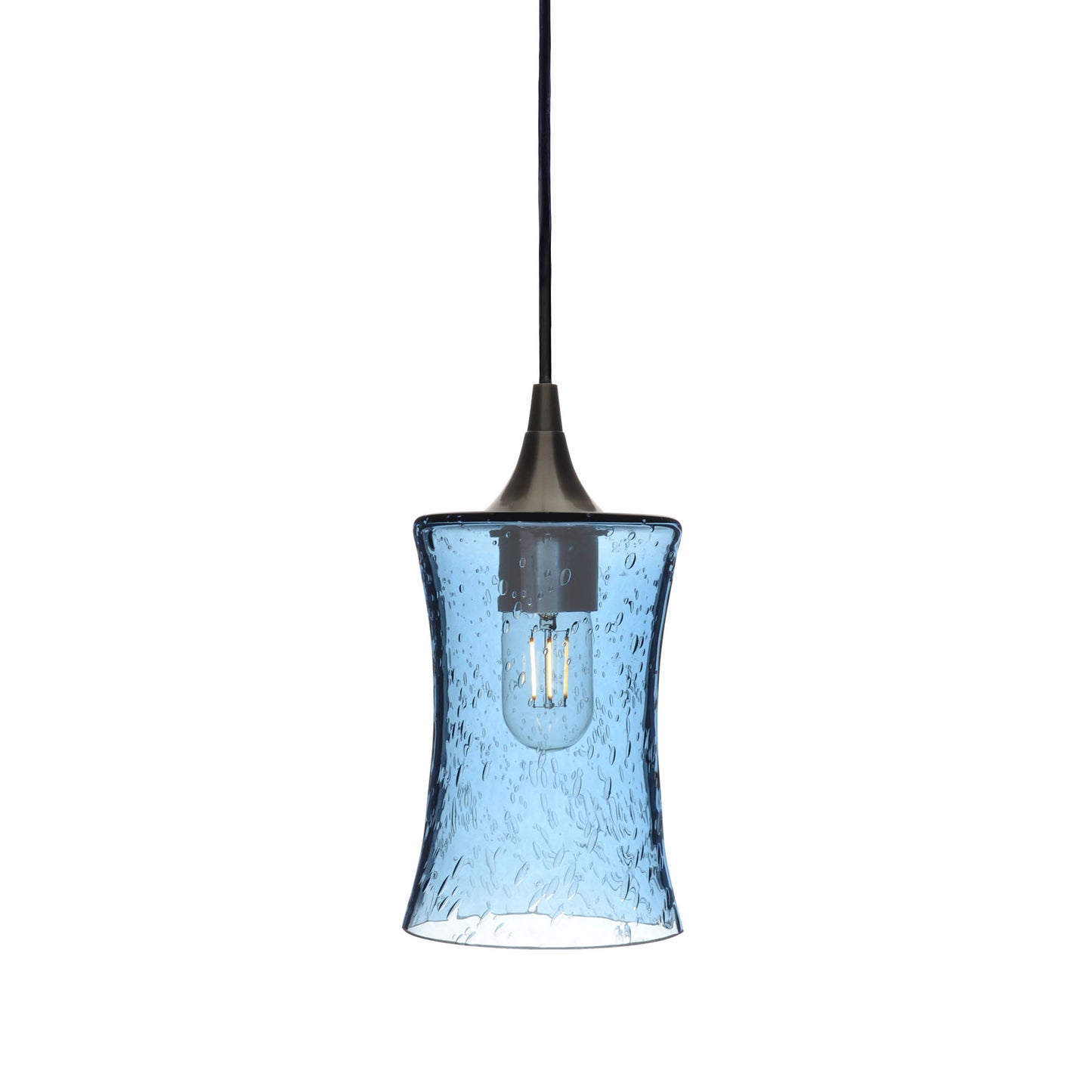 818 Single Pendant Light-Bicycle Glass Co-Antique Bronze 15ft Cord + Track Mount-Lunar-Steel Blue-Bicycle Glass Co