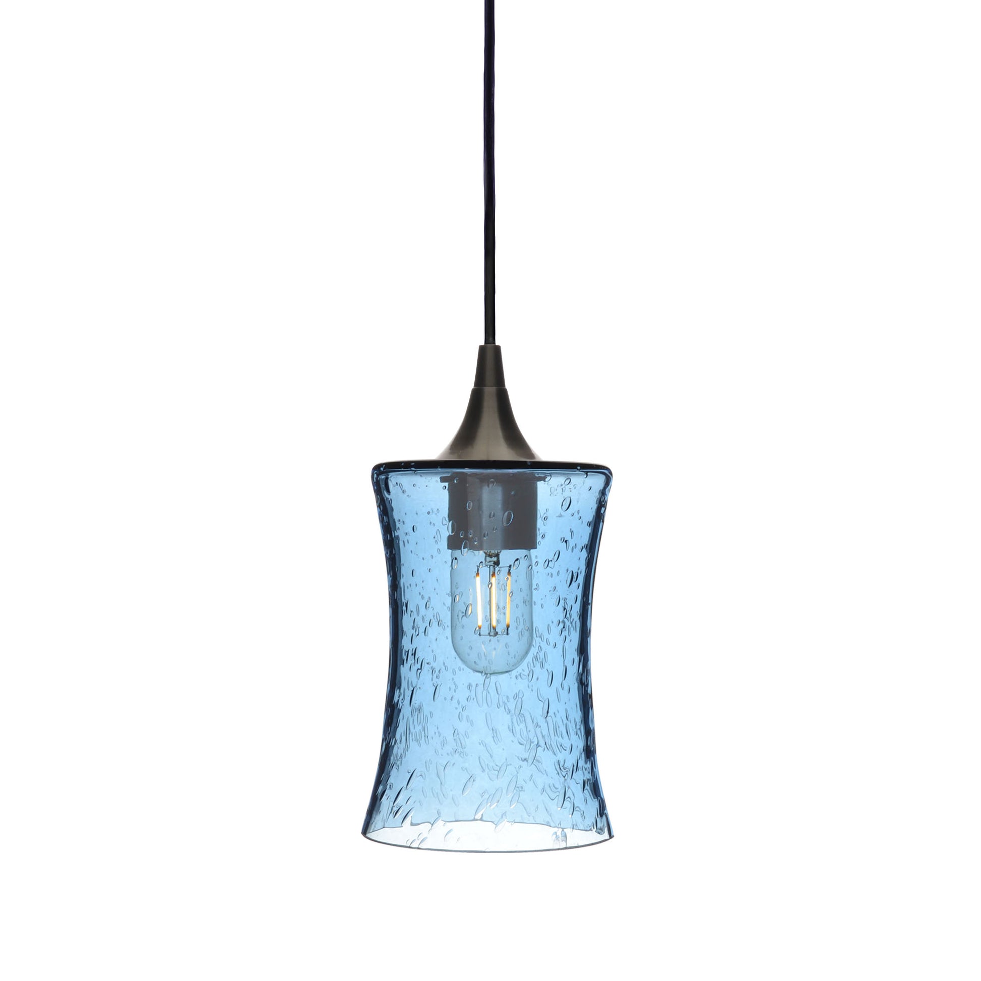 818 Single Pendant Light-Bicycle Glass Co-Antique Bronze 15ft Cord + Track Mount-Lunar-Steel Blue-Bicycle Glass Co