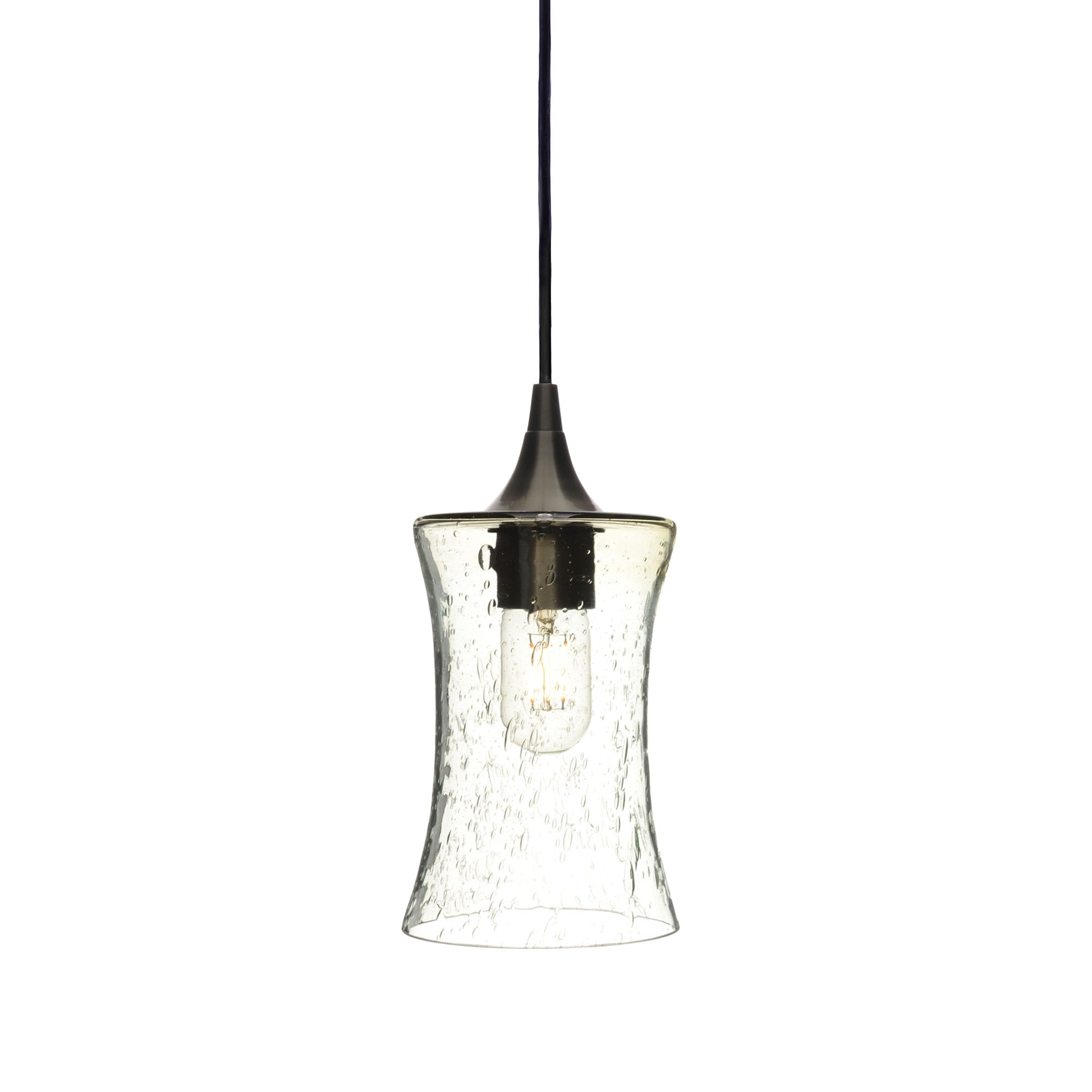 818 Single Pendant Light-Bicycle Glass Co-Antique Bronze 15ft Cord + Track Mount-Lunar-Eco Clear-Bicycle Glass Co