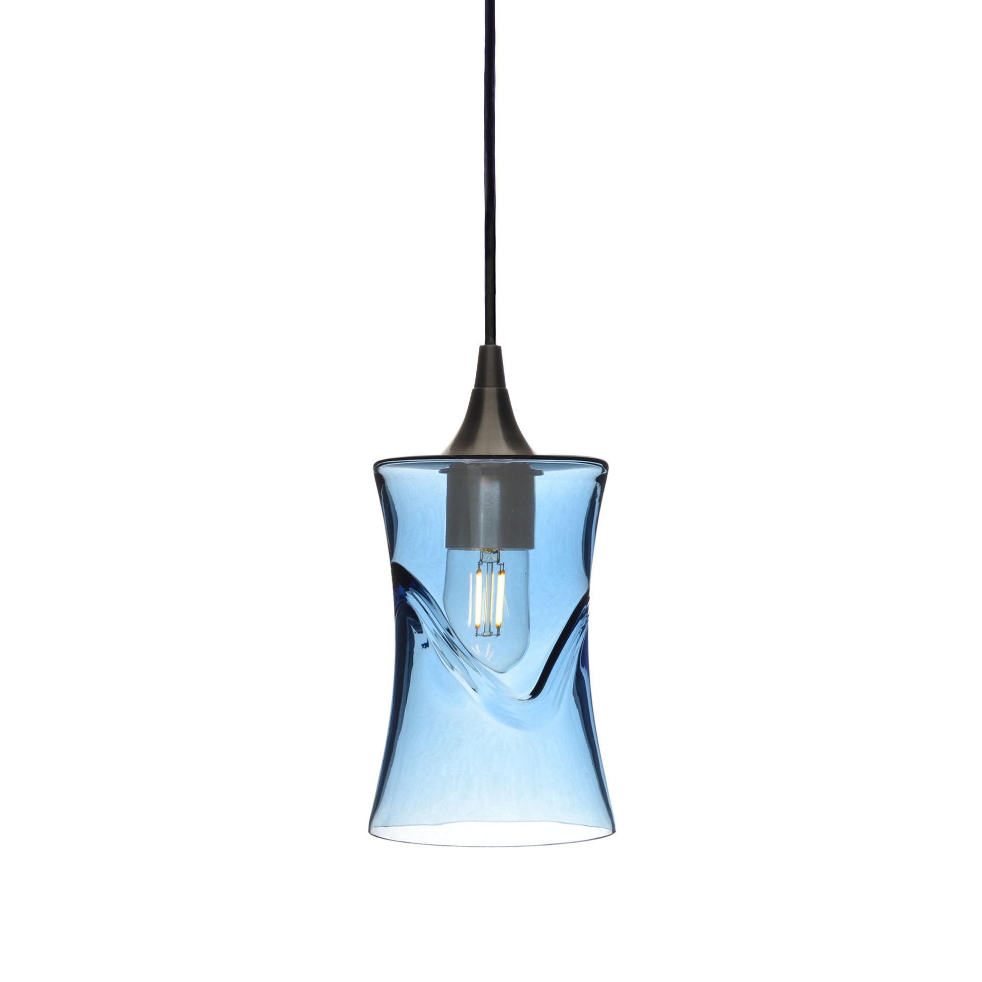 818 Single Pendant Light-Bicycle Glass Co-Antique Bronze 15ft Cord + Track Mount-Swell-Steel Blue-Bicycle Glass Co