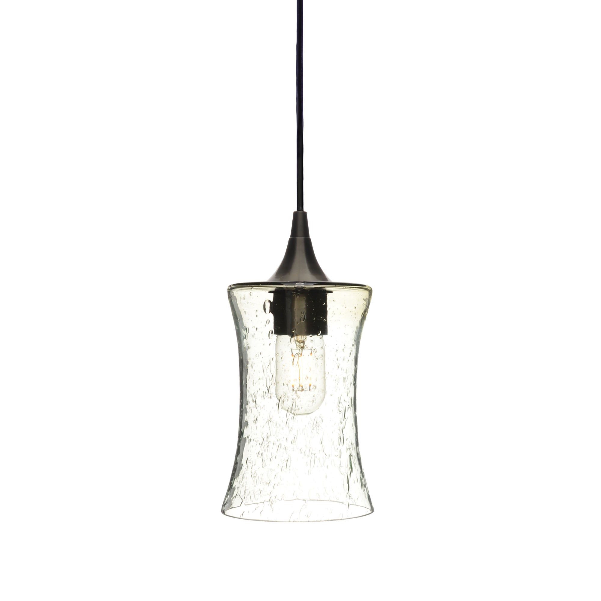 818 Single Pendant Light-Bicycle Glass Co-Antique Bronze 15ft Cord + Track Mount-Lunar-Eco Clear-Bicycle Glass Co