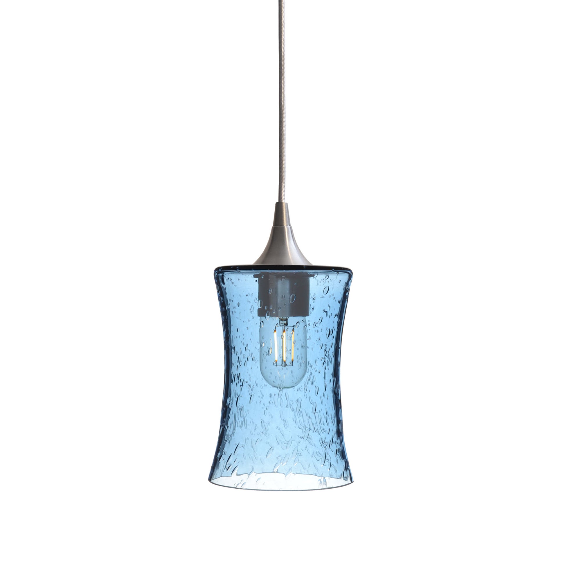 818 Single Pendant Light-Bicycle Glass Co-Brushed Nickel 15ft Cord + Track Mount-Lunar-Steel Blue-Bicycle Glass Co
