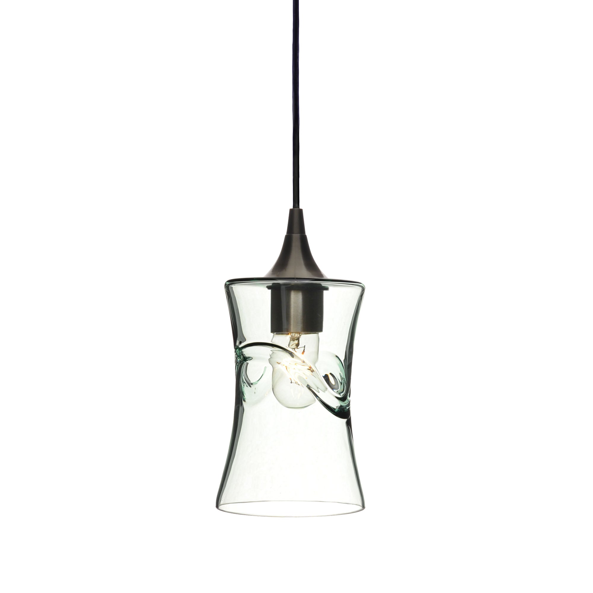 818 Single Pendant Light-Bicycle Glass Co-Antique Bronze 15ft Cord + Track Mount-Swell-Eco Clear-Bicycle Glass Co