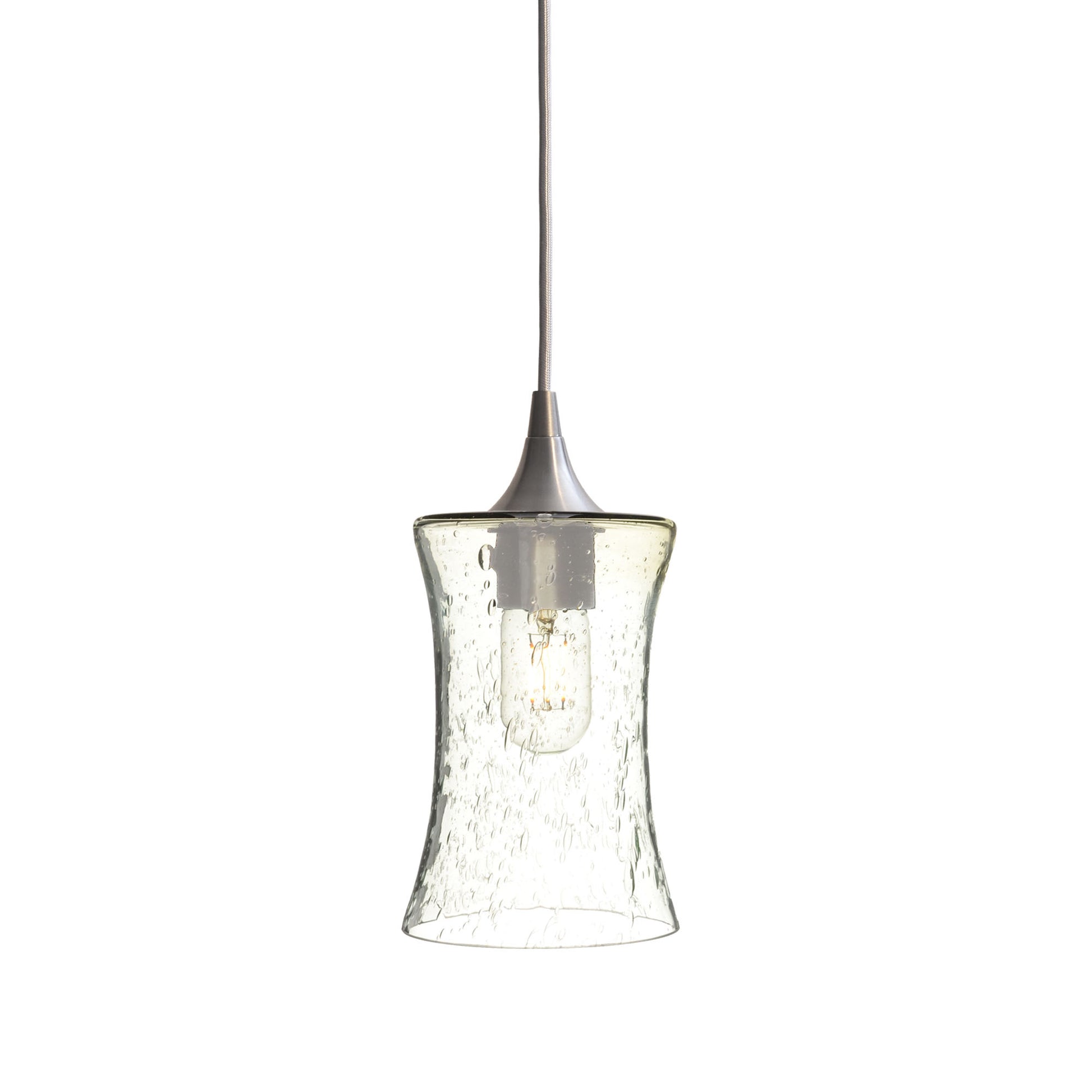 818 Single Pendant Light-Bicycle Glass Co-Brushed Nickel 15ft Cord + Track Mount-Lunar-Eco Clear-Bicycle Glass Co