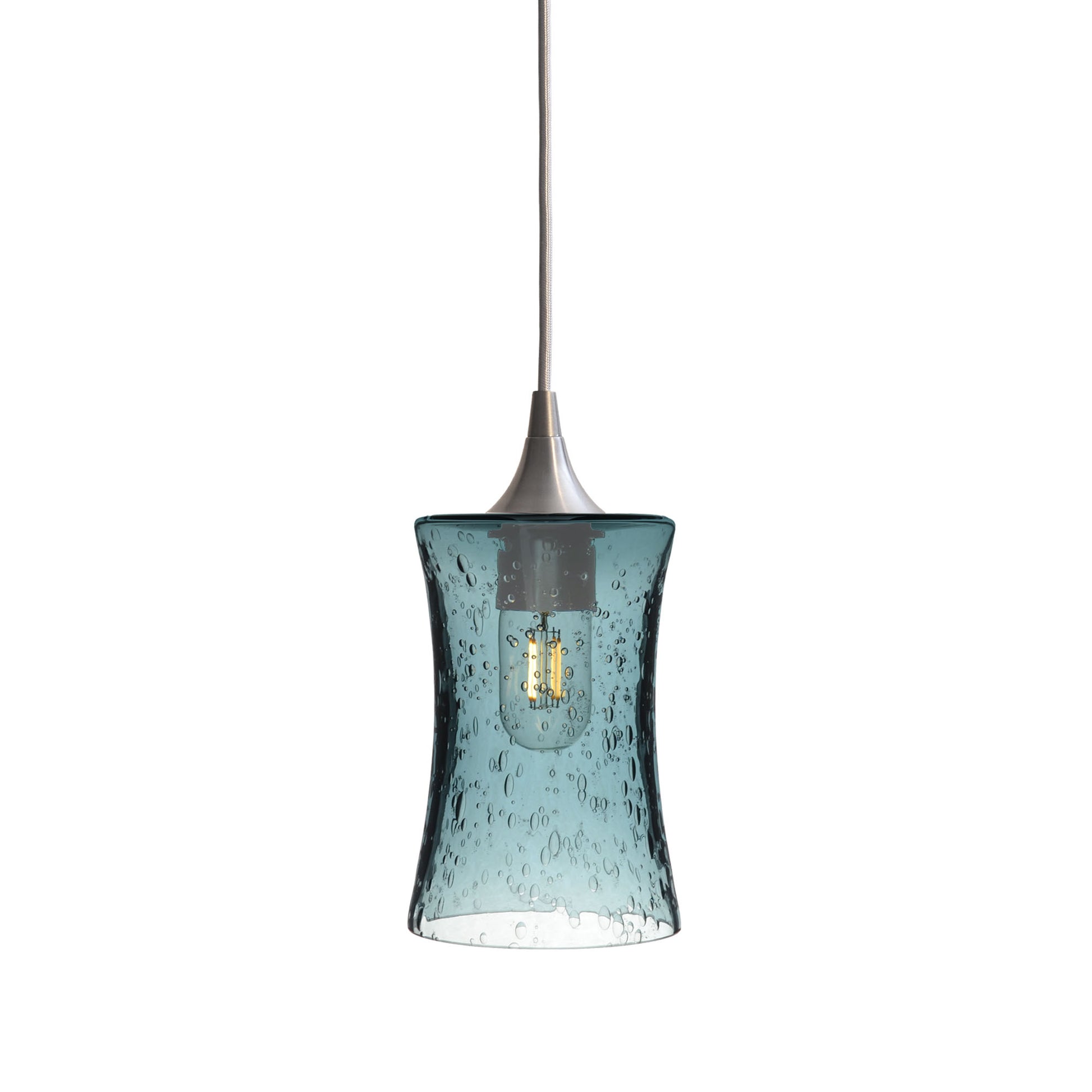 818 Single Pendant Light-Bicycle Glass Co-Brushed Nickel 15ft Cord + Track Mount-Lunar-Slate Gray-Bicycle Glass Co