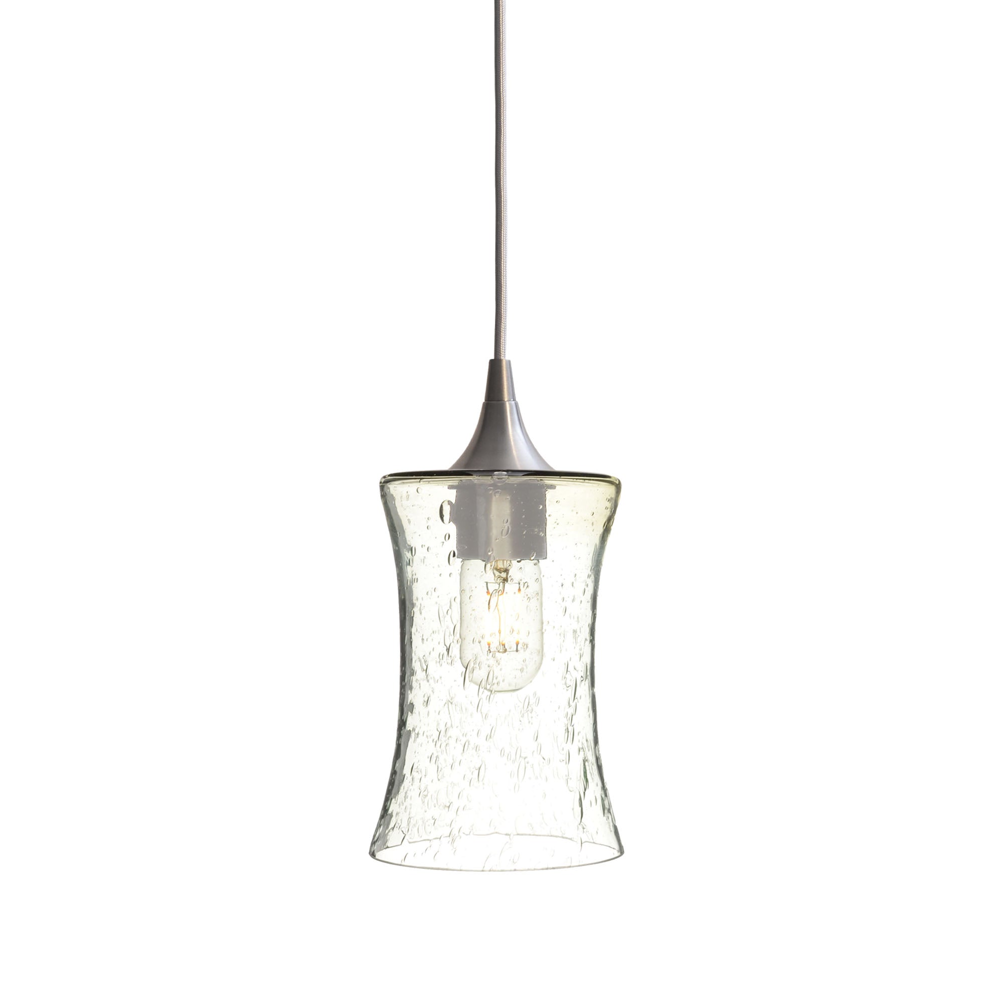 818 Single Pendant Light-Bicycle Glass Co-Brushed Nickel 15ft Cord + Track Mount-Lunar-Eco Clear-Bicycle Glass Co