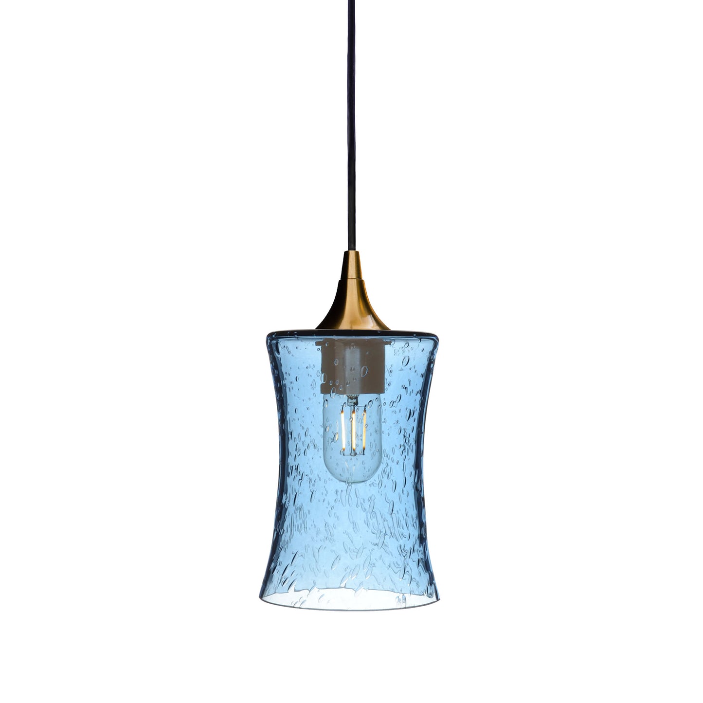 818 Single Pendant Light-Bicycle Glass Co-Polished Brass 15ft Cord + Track Mount-Lunar-Steel Blue-Bicycle Glass Co
