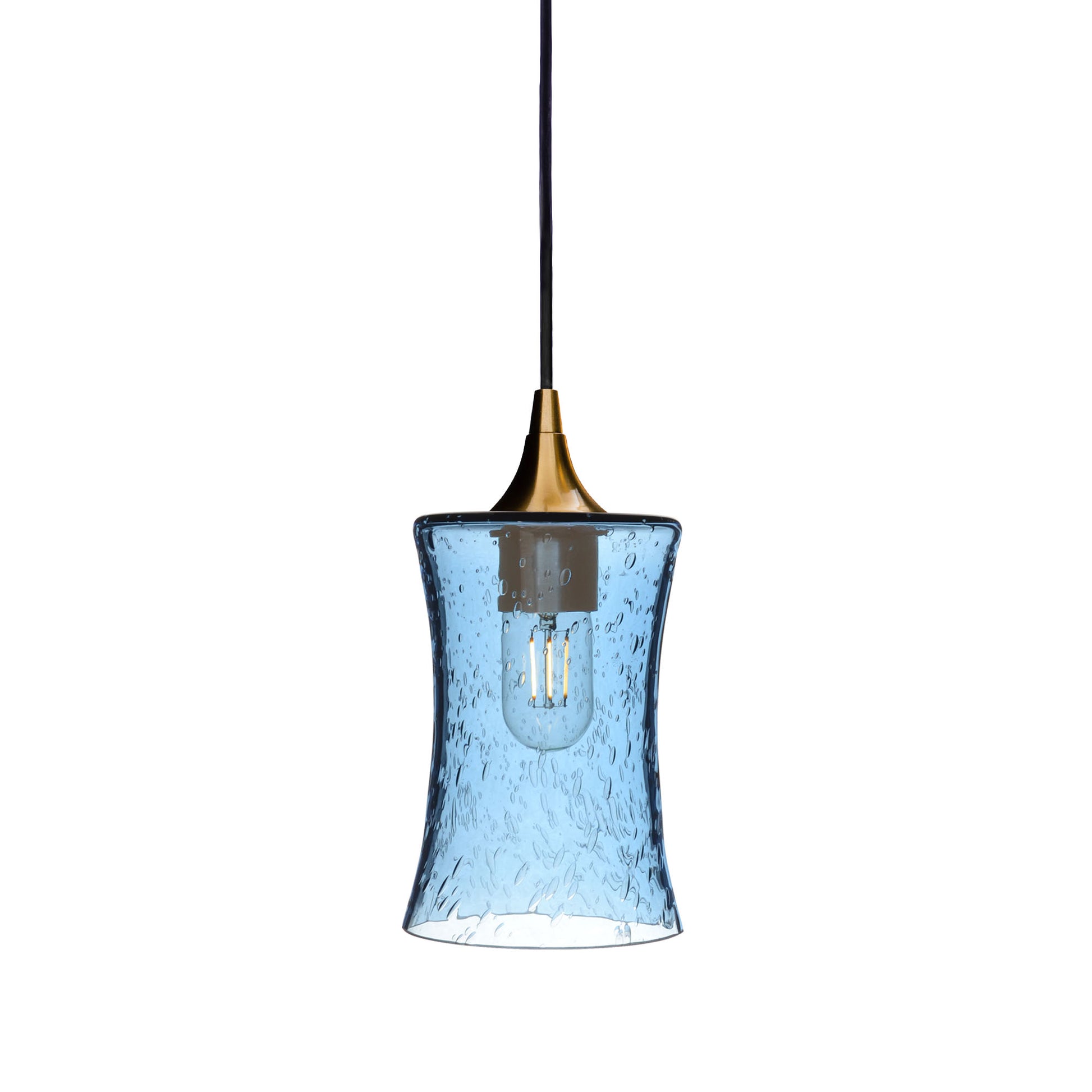 818 Single Pendant Light-Bicycle Glass Co-Polished Brass 15ft Cord + Track Mount-Lunar-Steel Blue-Bicycle Glass Co