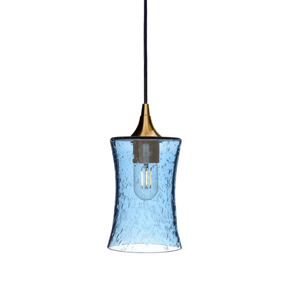 818 Single Pendant Light-Bicycle Glass Co-Polished Brass 15ft Cord + Track Mount-Lunar-Steel Blue-Bicycle Glass Co