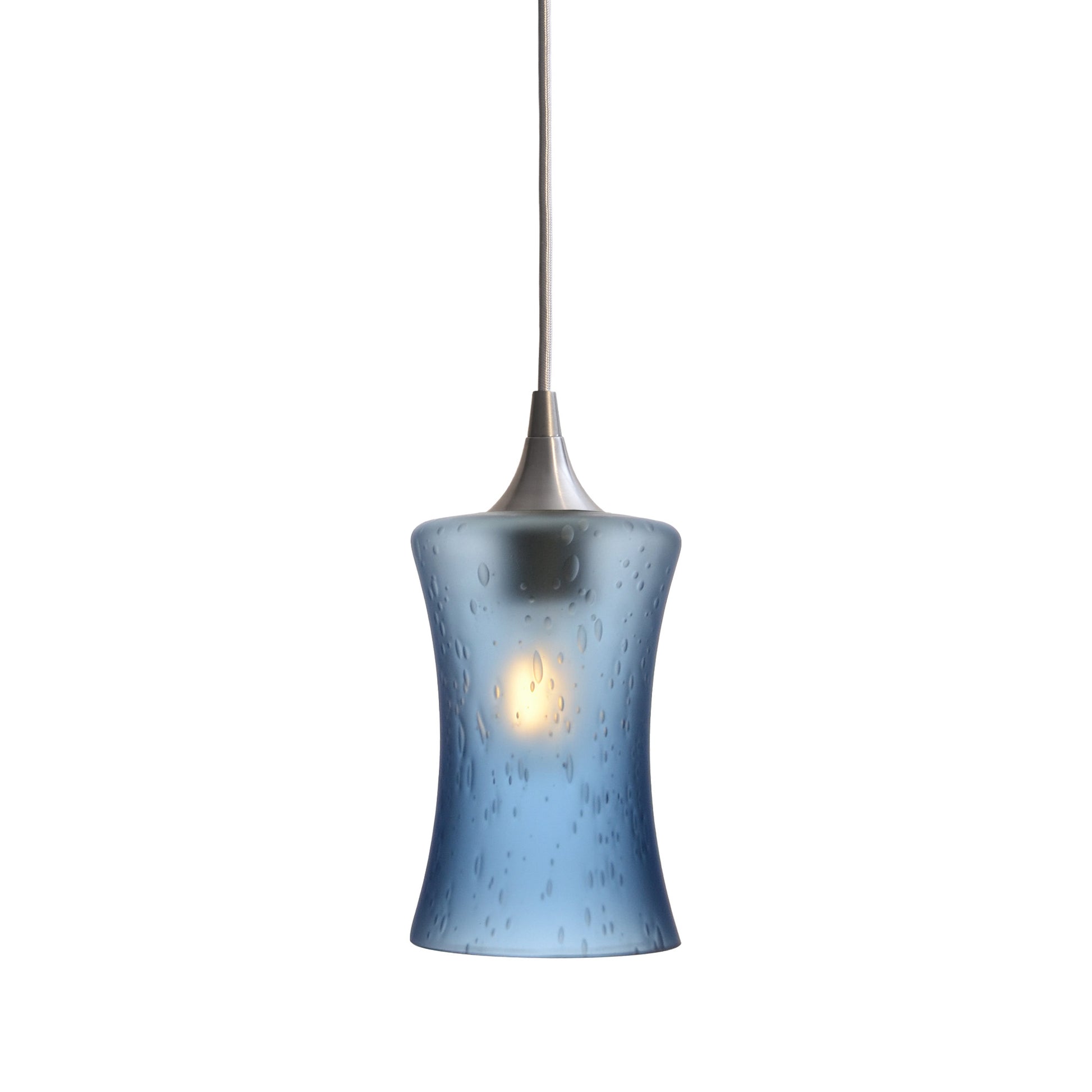 818 Single Pendant Light-Bicycle Glass Co-Brushed Nickel - 4ft Cord-Celestial-Steel Blue-Bicycle Glass Co