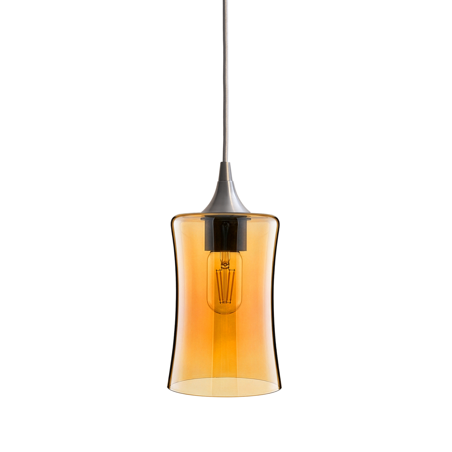 818 Single Pendant Light-Bicycle Glass Co-Brushed Nickel - 4ft Cord-Lucent-Golden Amber-Bicycle Glass Co