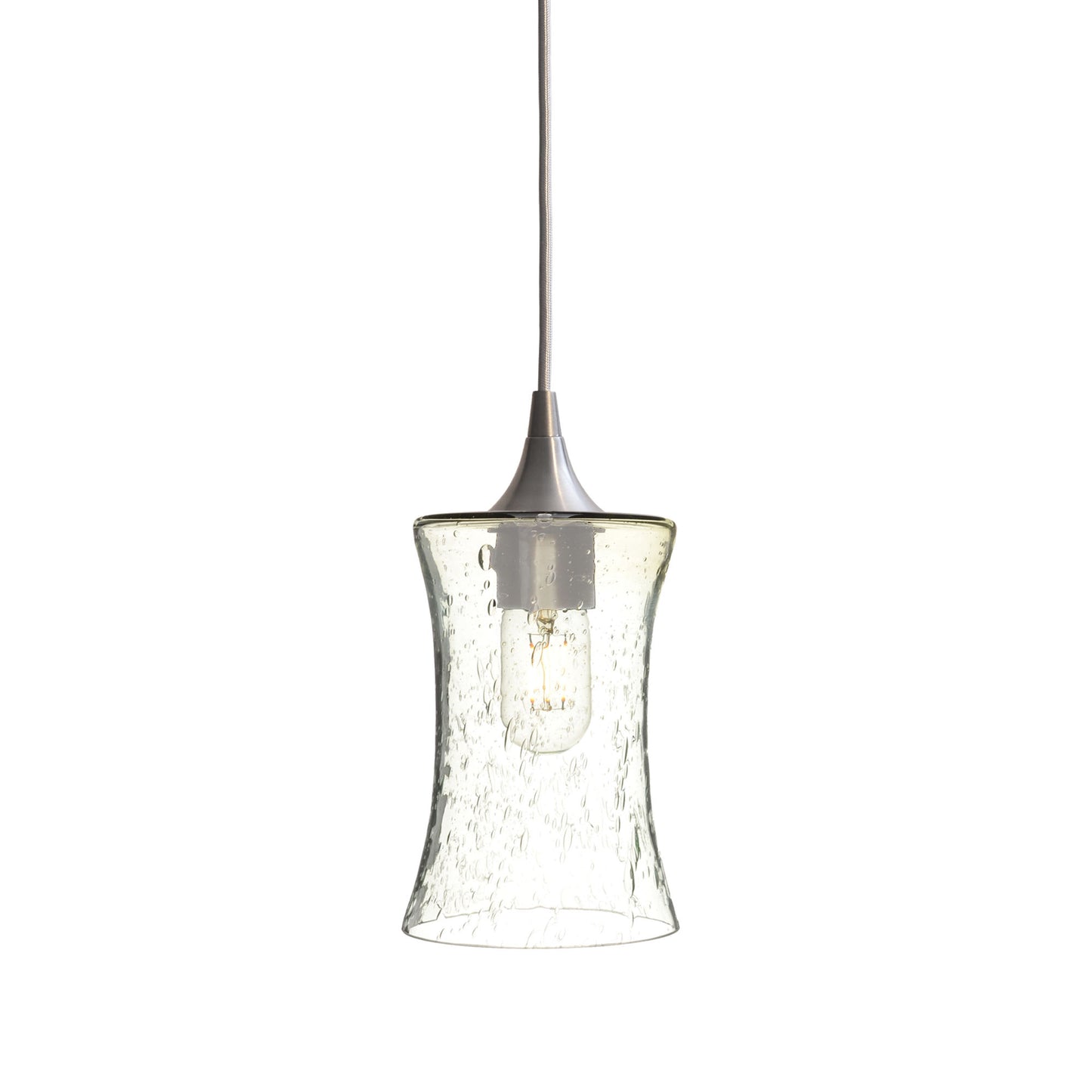 818 Single Pendant Light-Bicycle Glass Co-Brushed Nickel - 4ft Cord-Lunar-Eco Clear-Bicycle Glass Co
