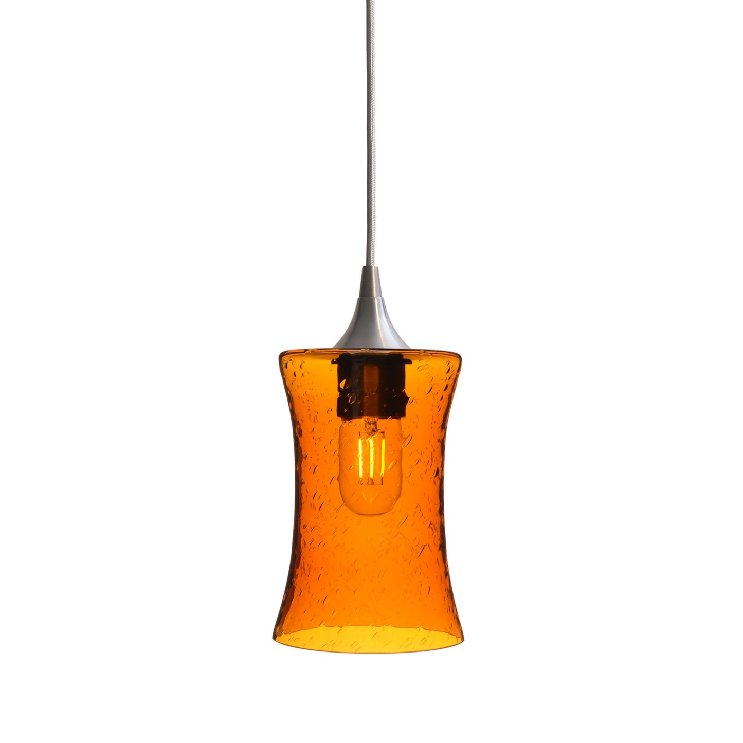 818 Single Pendant Light-Bicycle Glass Co-Brushed Nickel - 4ft Cord-Lunar-Golden Amber-Bicycle Glass Co