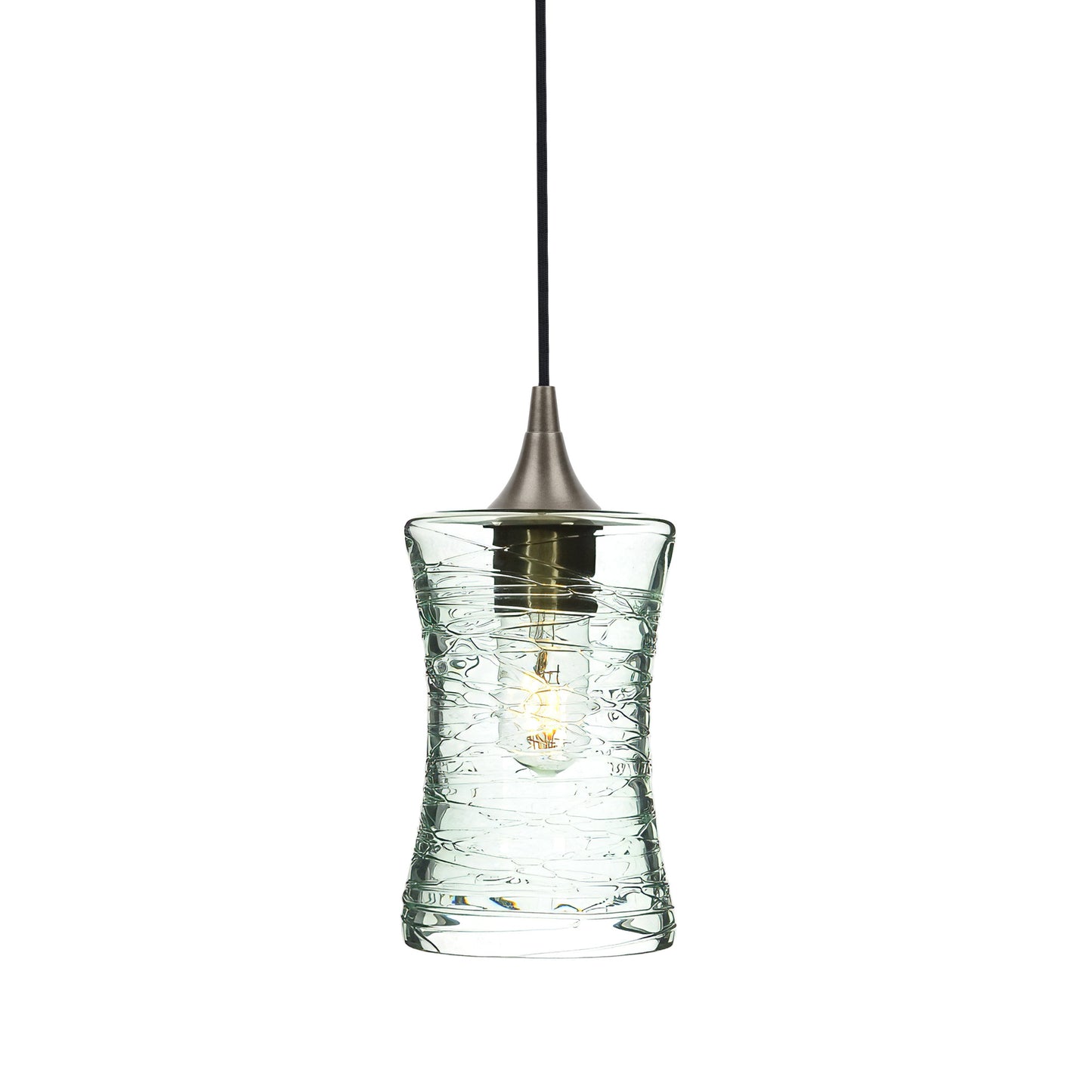 818 Single Pendant Light-Bicycle Glass Co-Brushed Nickel - 4ft Cord-Spun-Eco Clear-Bicycle Glass Co