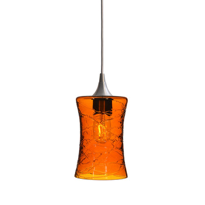 818 Single Pendant Light-Bicycle Glass Co-Brushed Nickel - 4ft Cord-Spun-Golden Amber-Bicycle Glass Co