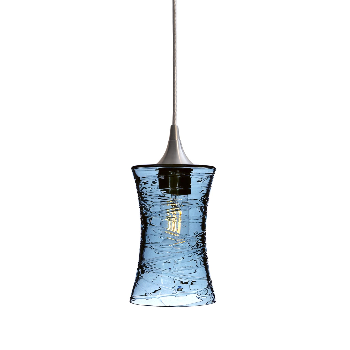 818 Single Pendant Light-Bicycle Glass Co-Brushed Nickel - 4ft Cord-Spun-Steel Blue-Bicycle Glass Co