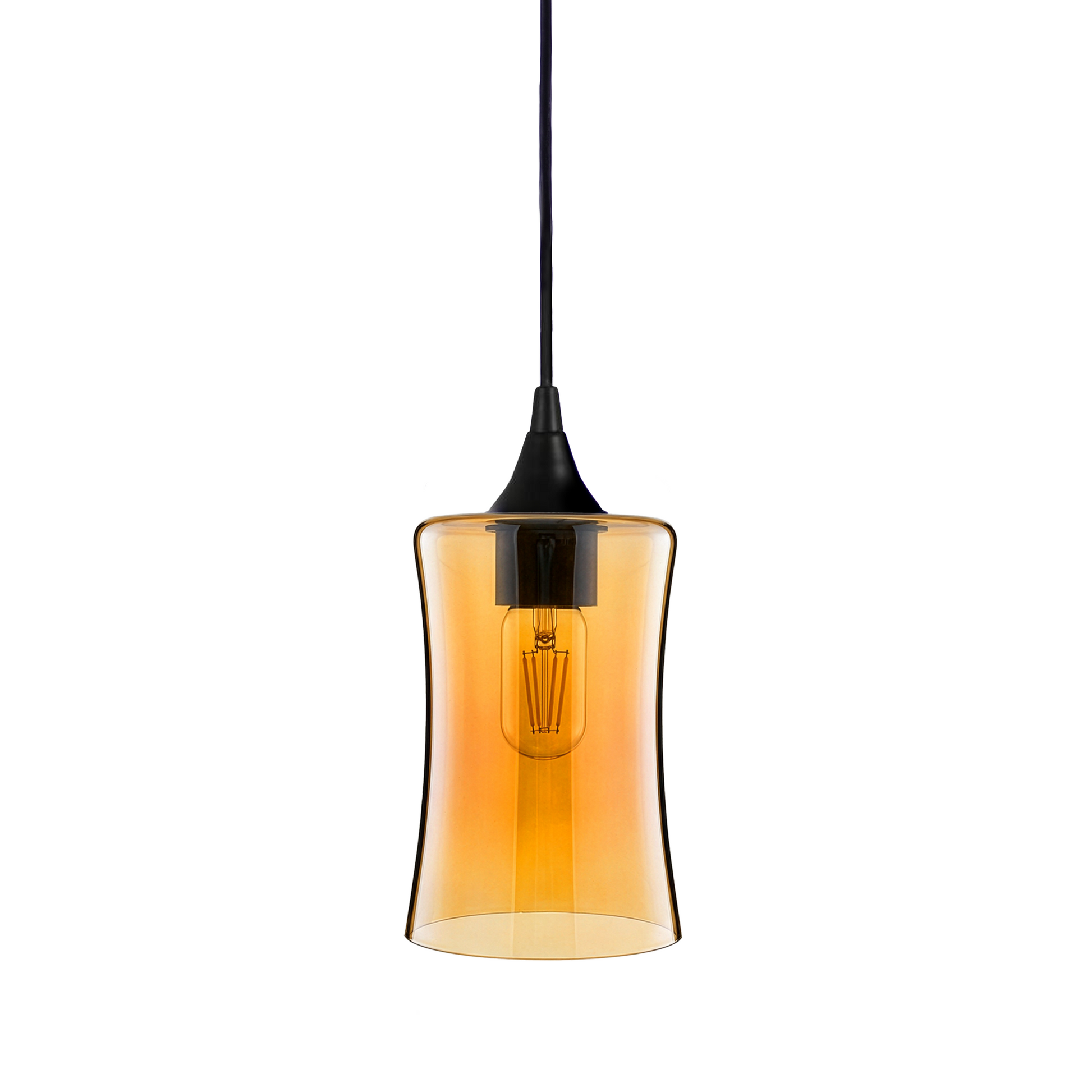 818 Single Pendant Light-Bicycle Glass Co-Matte Black - 4ft Cord-Lucent-Golden Amber-Bicycle Glass Co