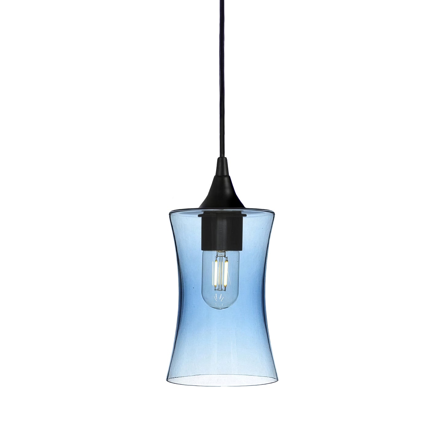 818 Single Pendant Light-Bicycle Glass Co-Matte Black - 4ft Cord-Lucent-Steel Blue-Bicycle Glass Co