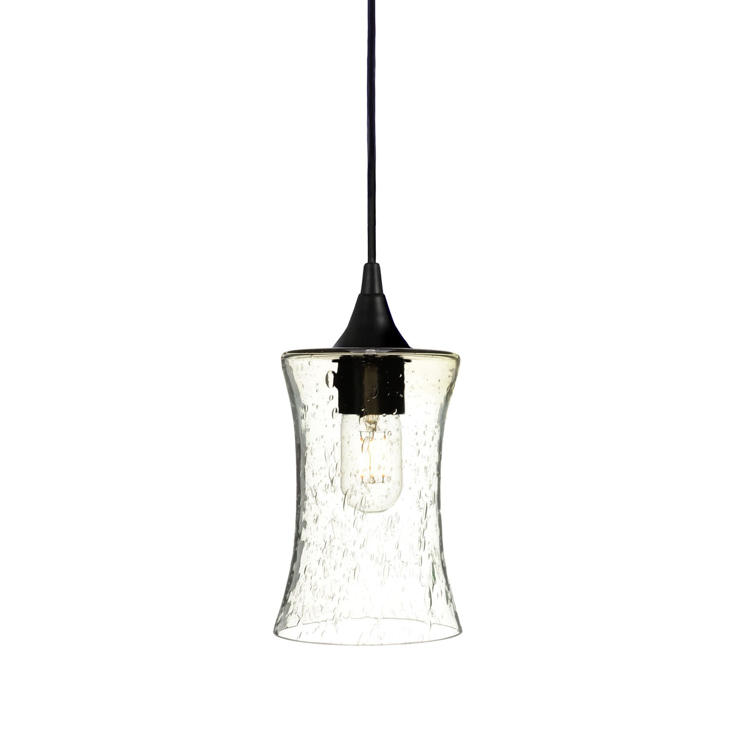 818 Single Pendant Light-Bicycle Glass Co-Matte Black 15ft Cord + Track Mount-Lunar-Eco Clear-Bicycle Glass Co
