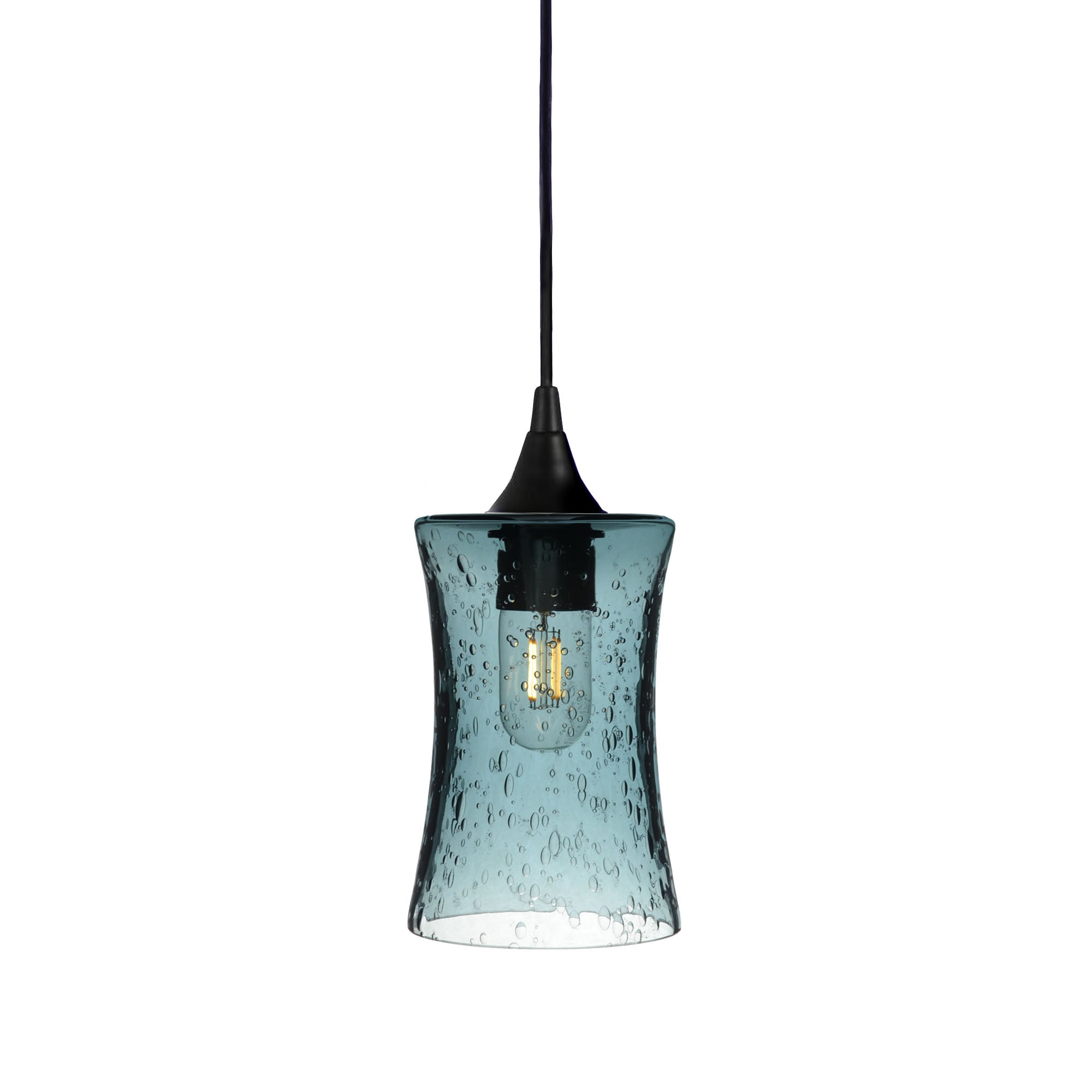 818 Single Pendant Light-Bicycle Glass Co-Matte Black 15ft Cord + Track Mount-Lunar-Slate Gray-Bicycle Glass Co